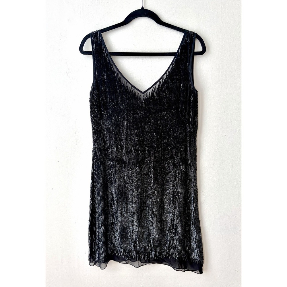 Basix Black Label 100% Silk Sequined Black Mini Dress Vintage